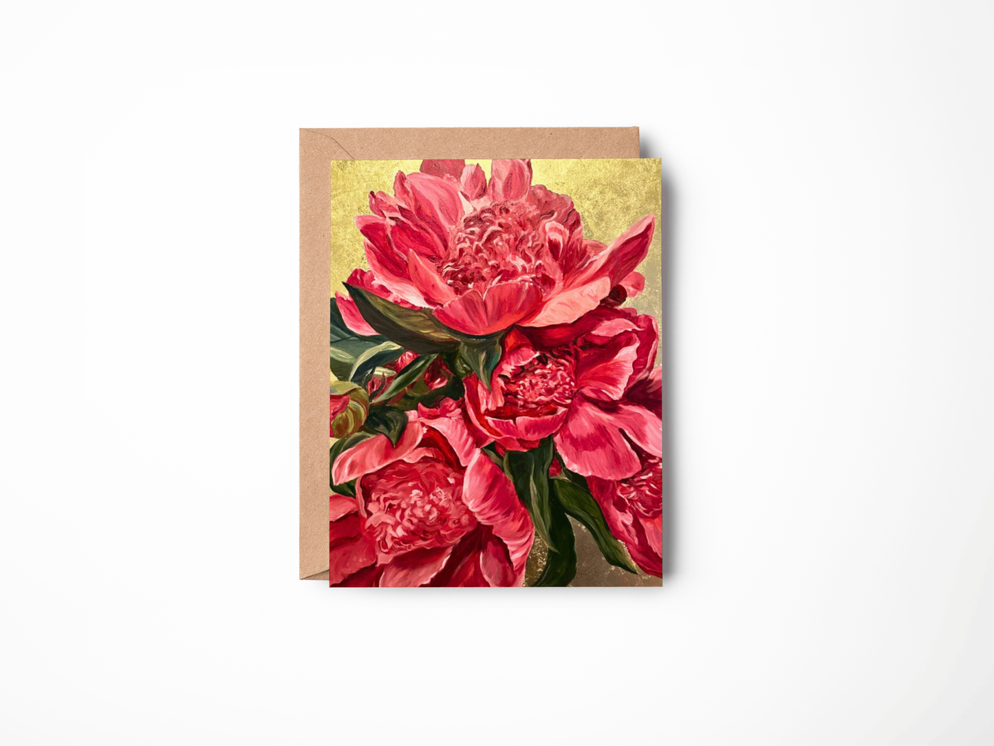 Greeting card with pink floral design on a white background