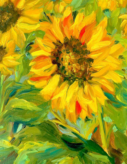 Golden Sunflowers - Original Oil Painting, 11x14in