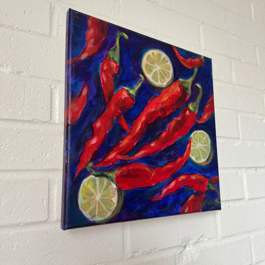 Chili & Lime - Original Acrylic Painting on Canvas, 12x12in