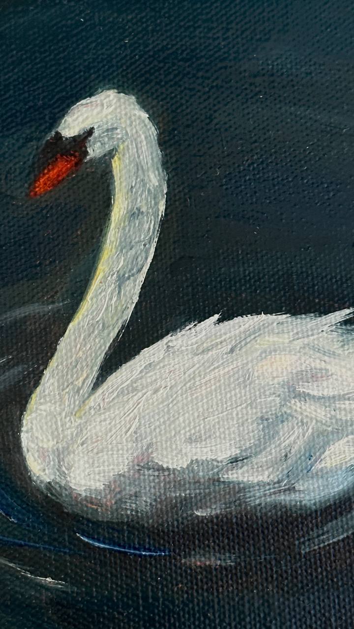 Swan on the Pond - Original Oil Painting, 6x8in