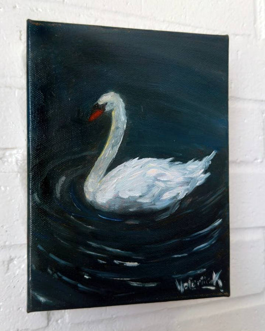 Swan on the Pond - Original Oil Painting, 6x8in