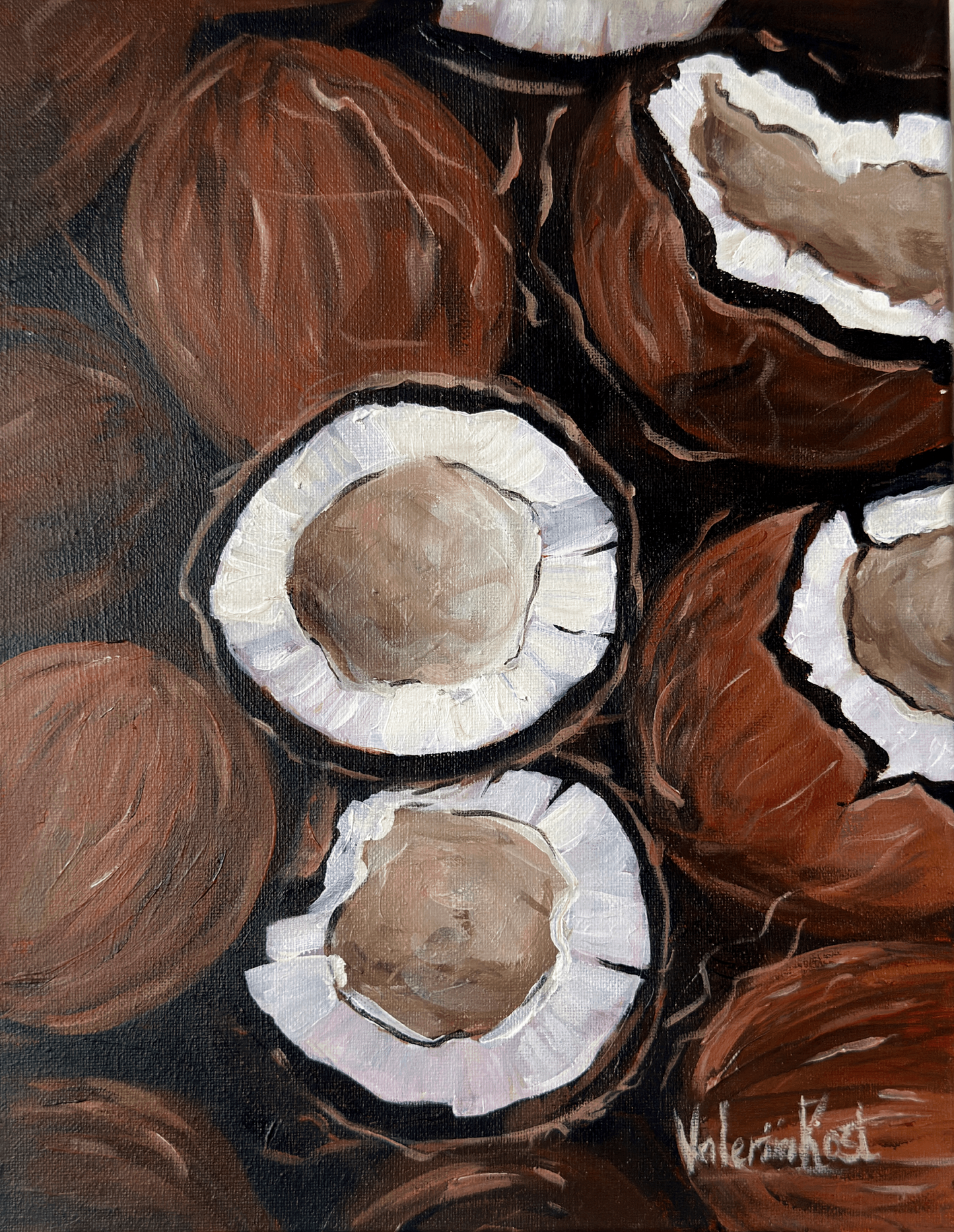 Rustic Coconut Harvest - Original Acrylic Painting, 11x14in