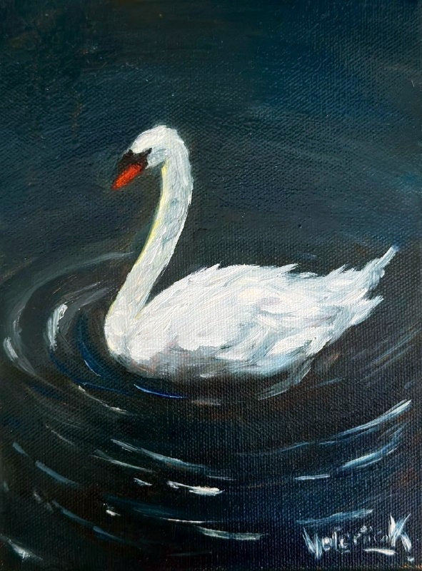 Swan on the Pond - Original Oil Painting, 6x8in