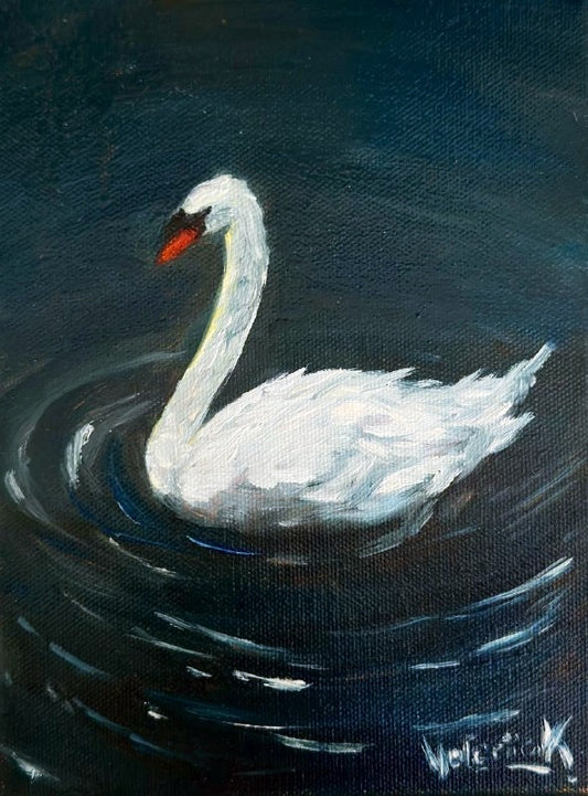 Swan on the Pond - Original Oil Painting, 6x8in