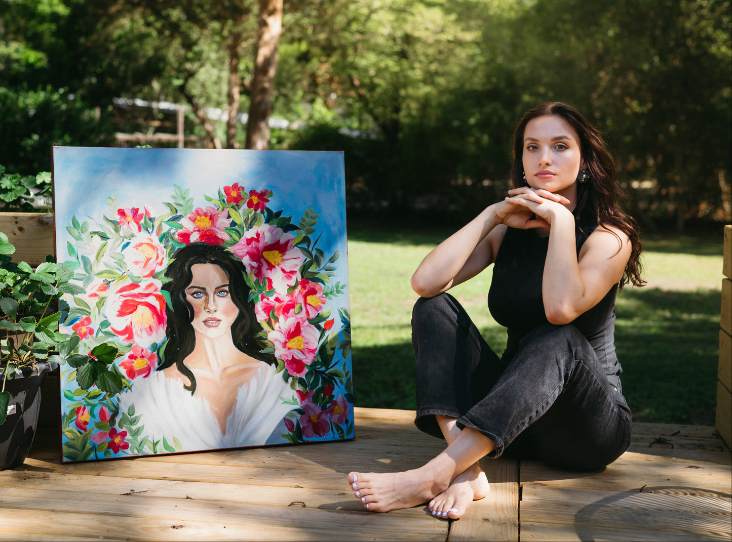 CAMELLIA MUSE, ORIGINAL OIL PAINTING, 30X30IN