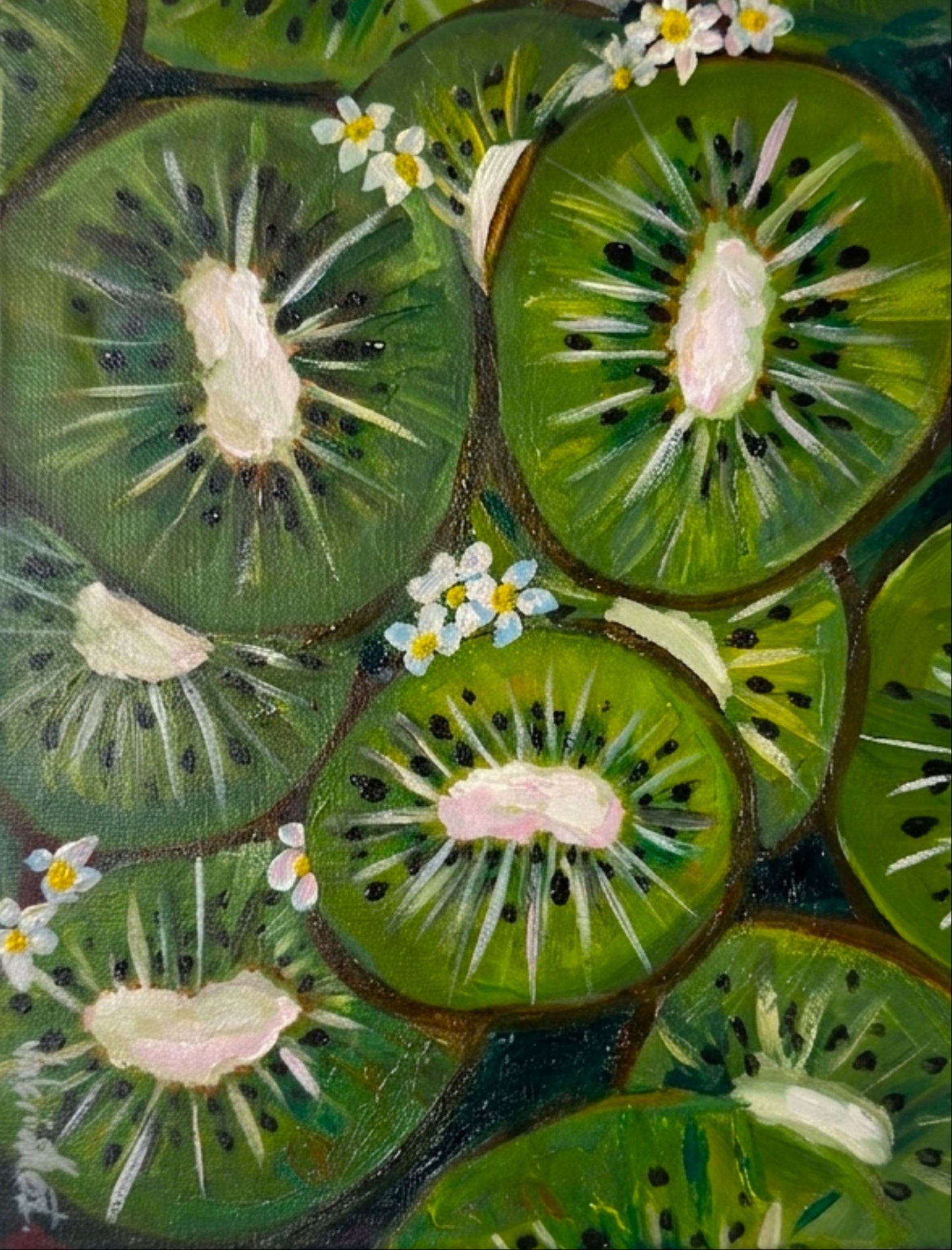 Kiwi Garden Bloom - Original Acrylic Painting, 11x14in