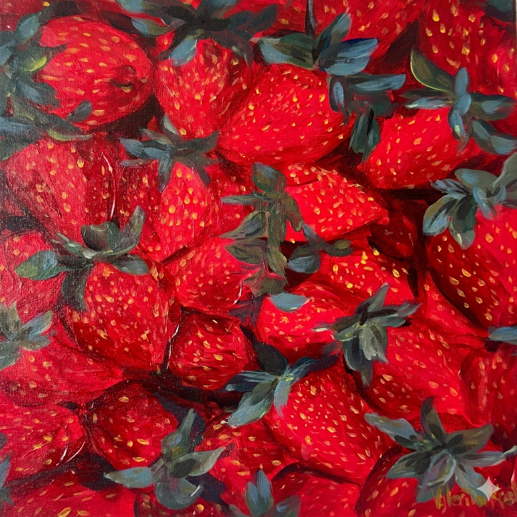 Fresh Farm Strawberries - Original Acrylic Painting, 12x12in