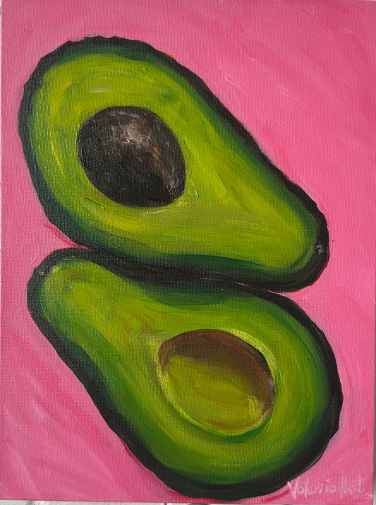 Pink Avocado Pop- Original Acrylic Painting, 9x12in