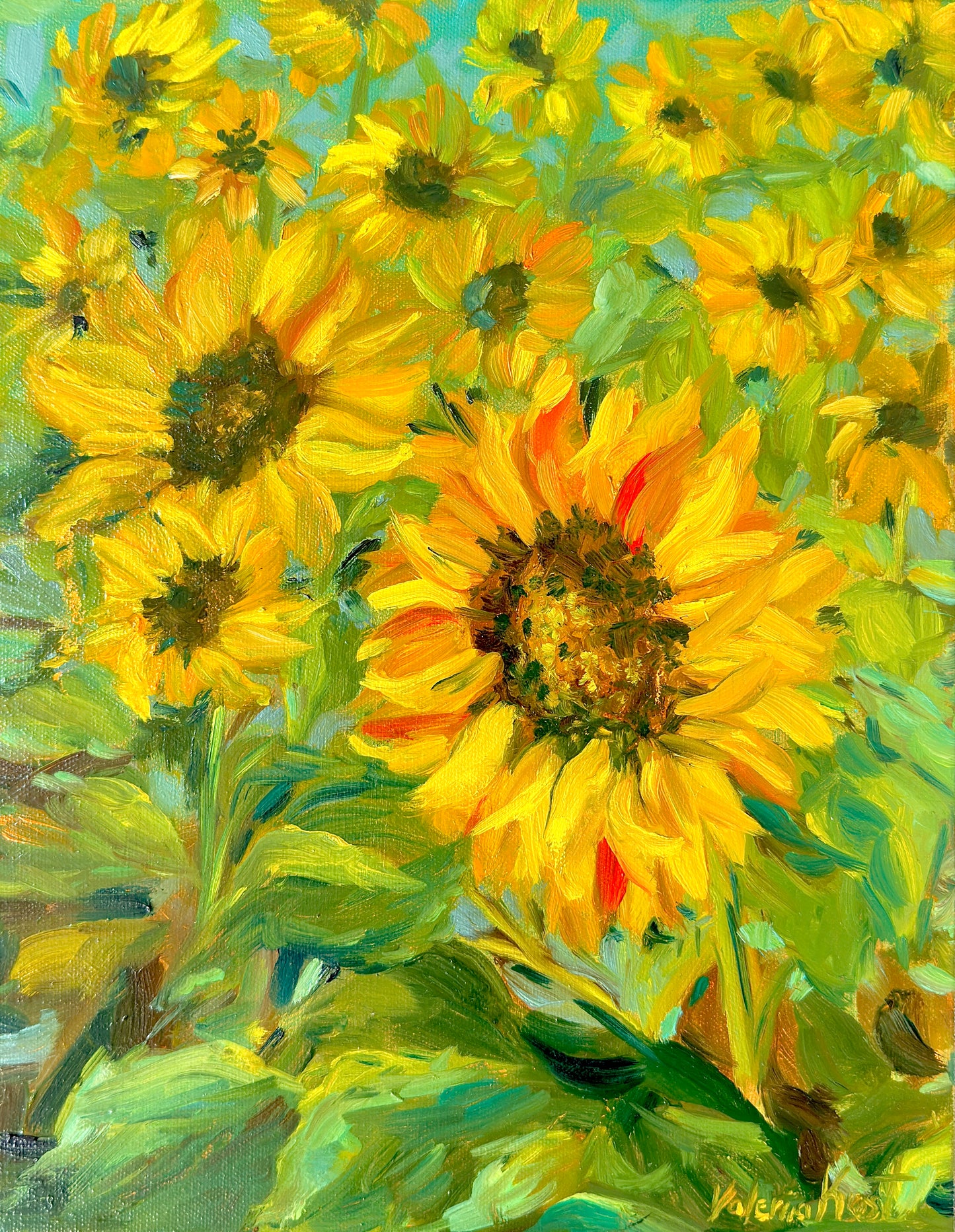 Golden Sunflowers - Original Oil Painting, 11x14in