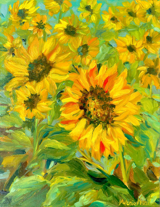 Golden Sunflowers - Original Oil Painting, 11x14in