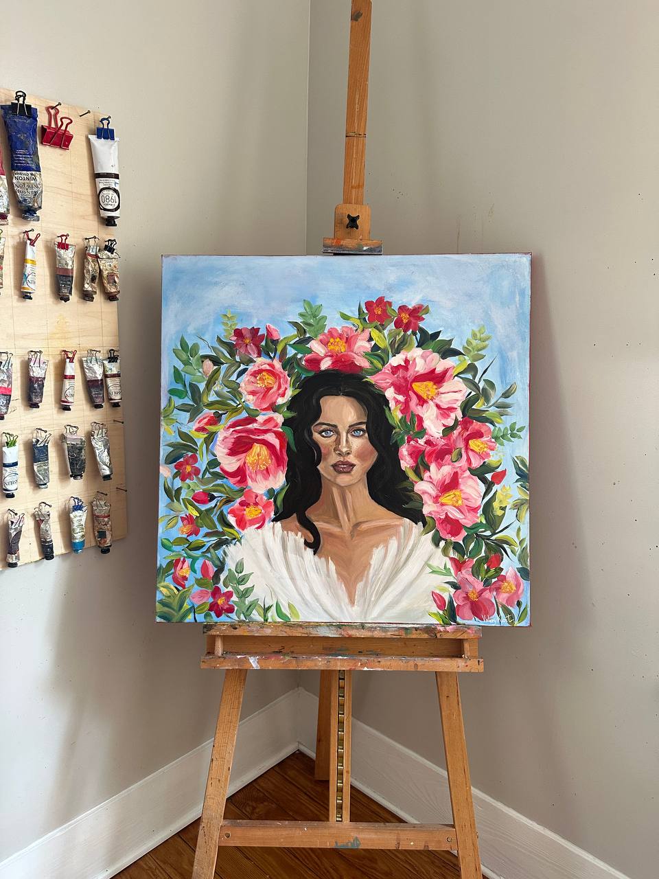 CAMELLIA MUSE, ORIGINAL OIL PAINTING, 30X30IN