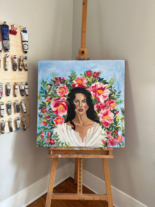 CAMELLIA MUSE, ORIGINAL OIL PAINTING, 30X30IN