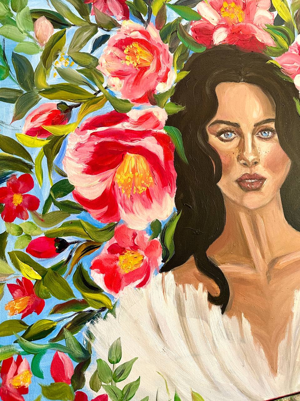 CAMELLIA MUSE, ORIGINAL OIL PAINTING, 30X30IN