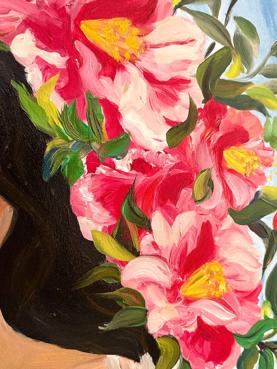 CAMELLIA MUSE, ORIGINAL OIL PAINTING, 30X30IN