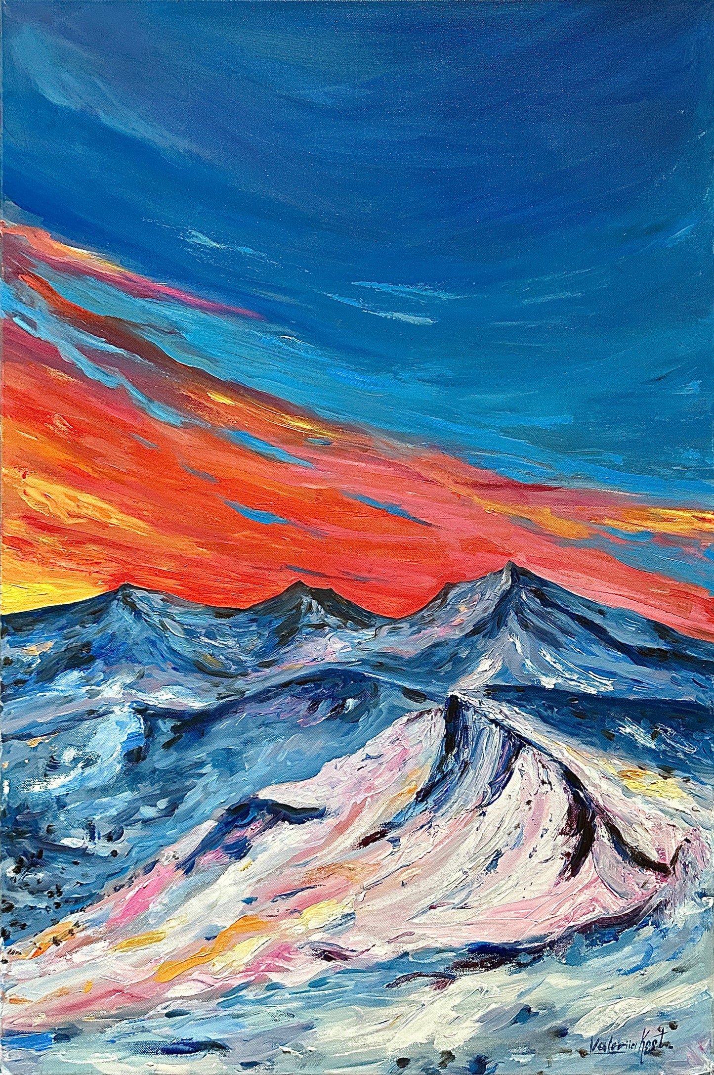 CARPATHIAN MOUNTAINS, ORIGINAL OIL PAINTING, 36X24IN