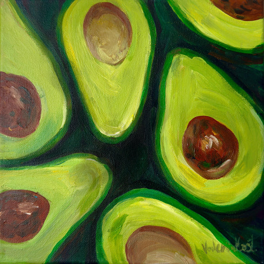 Avocado Slices-Original Acrylic Painting, 10x10in