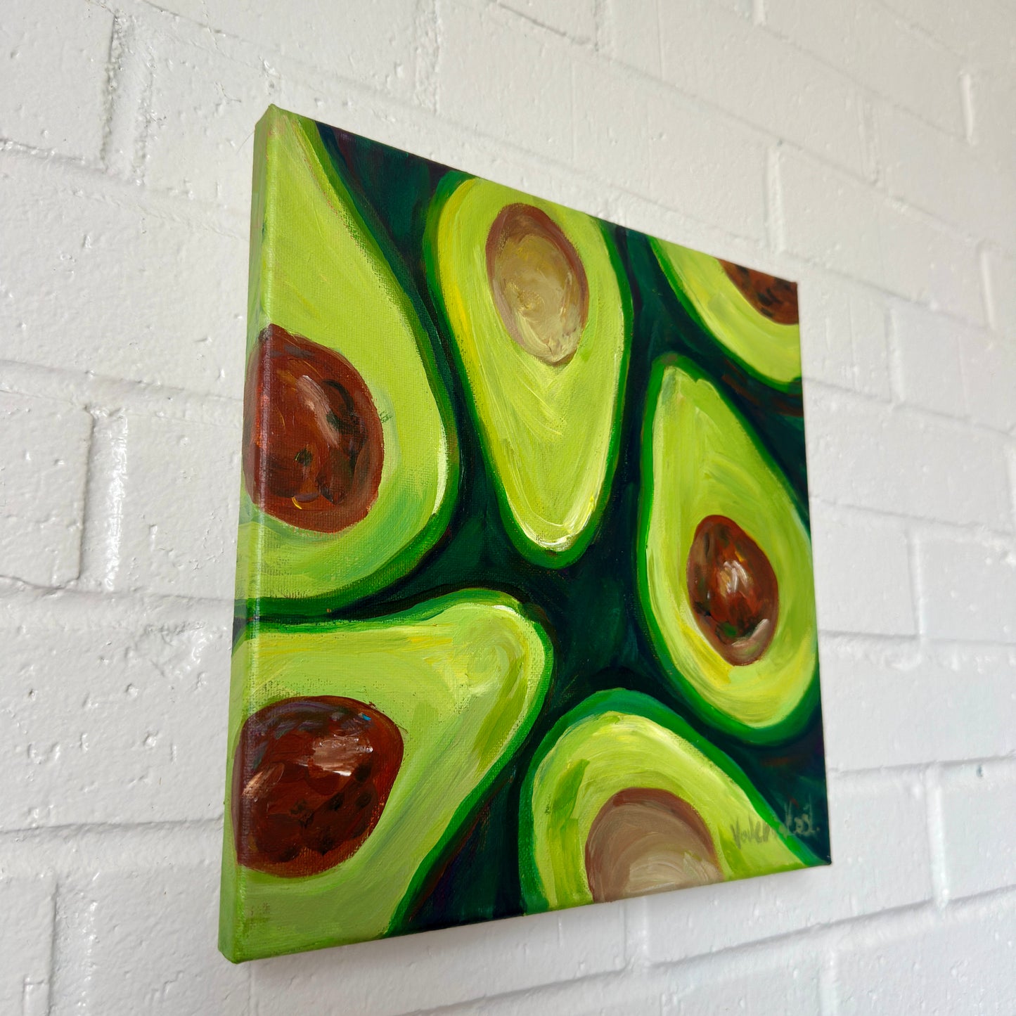 Avocado Slices-Original Acrylic Painting, 10x10in