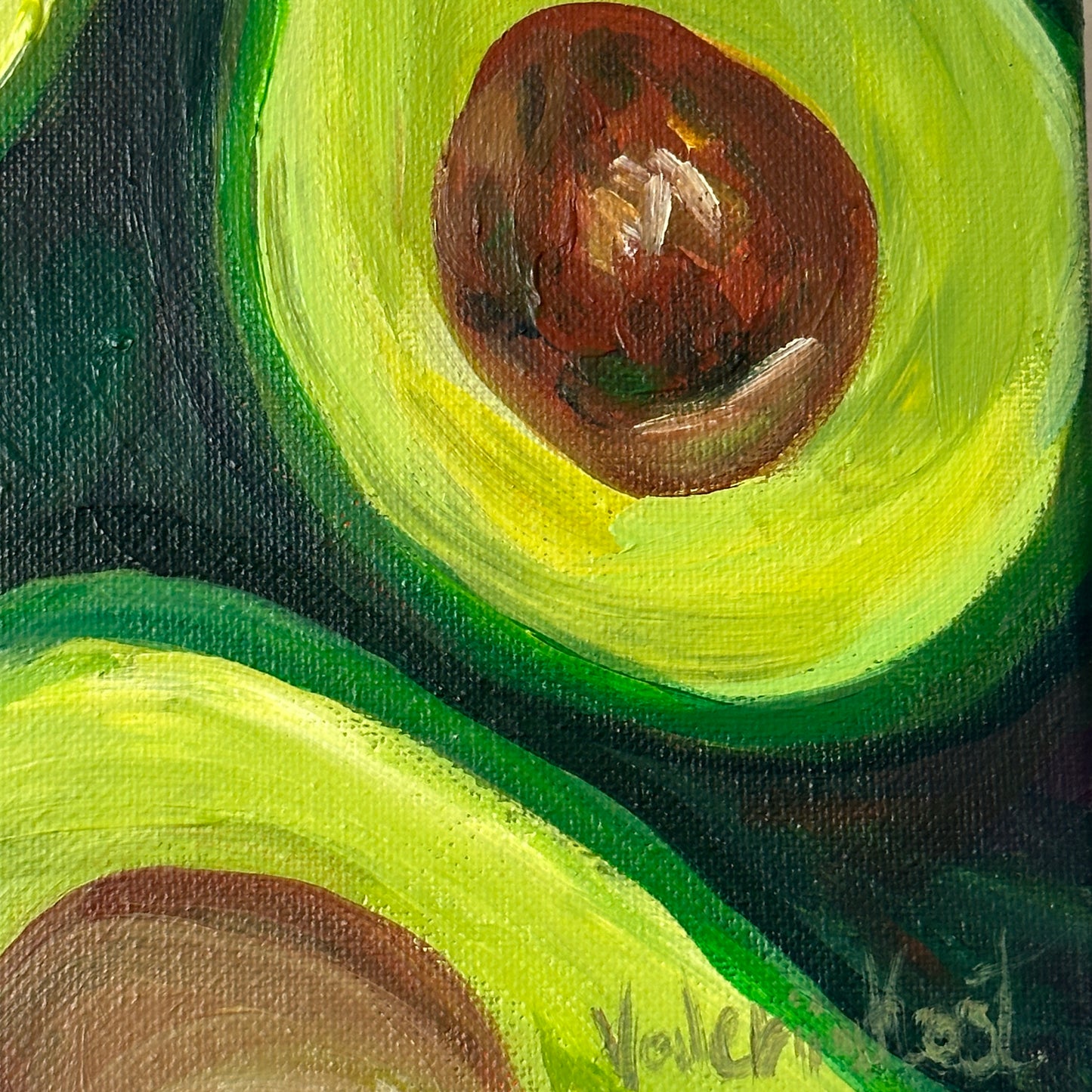 Avocado Slices-Original Acrylic Painting, 10x10in