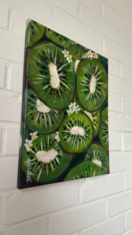 Kiwi Garden Bloom - Original Acrylic Painting, 11x14in