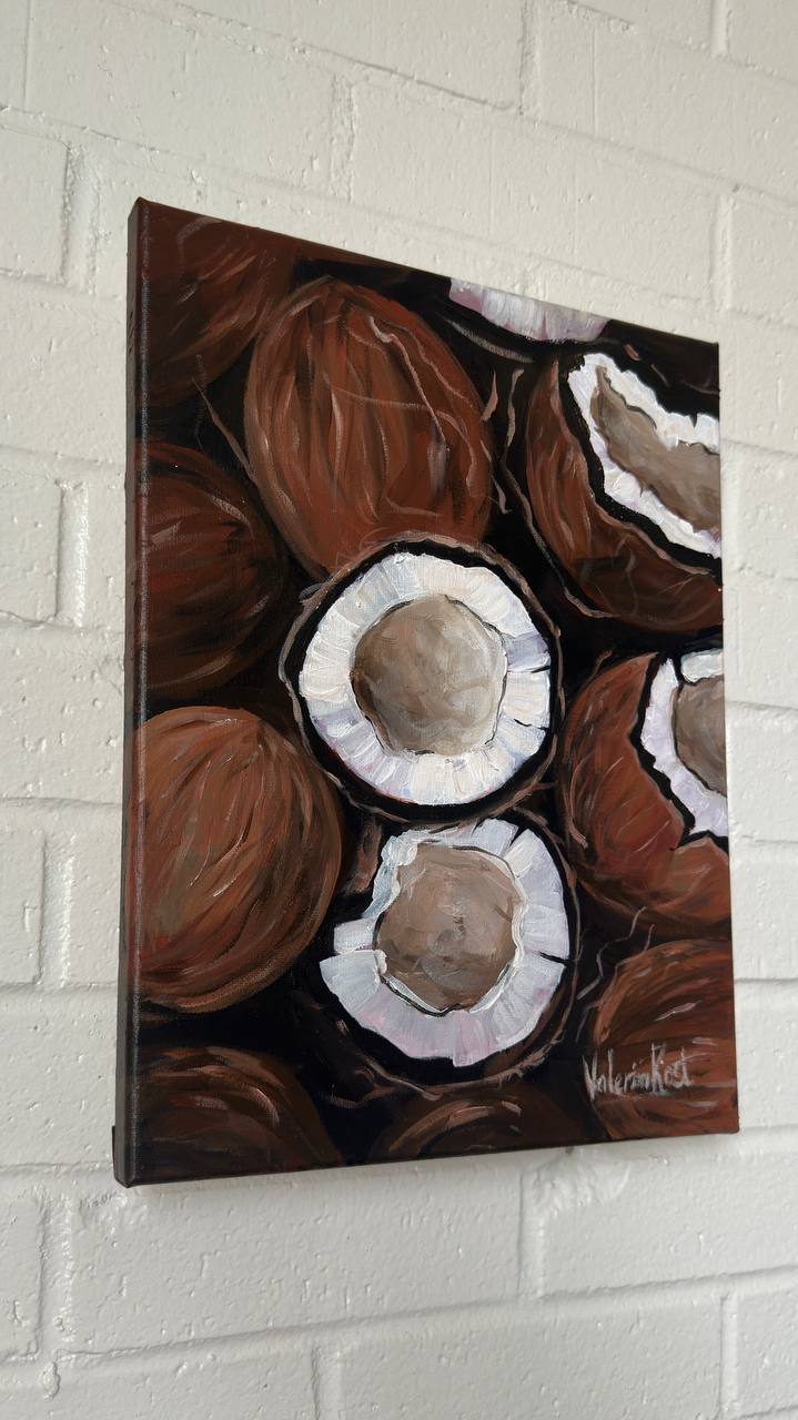 Rustic Coconut Harvest - Original Acrylic Painting, 11x14in