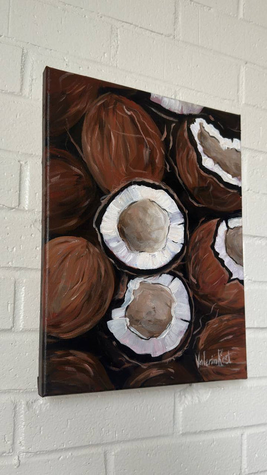 Rustic Coconut Harvest - Original Acrylic Painting, 11x14in
