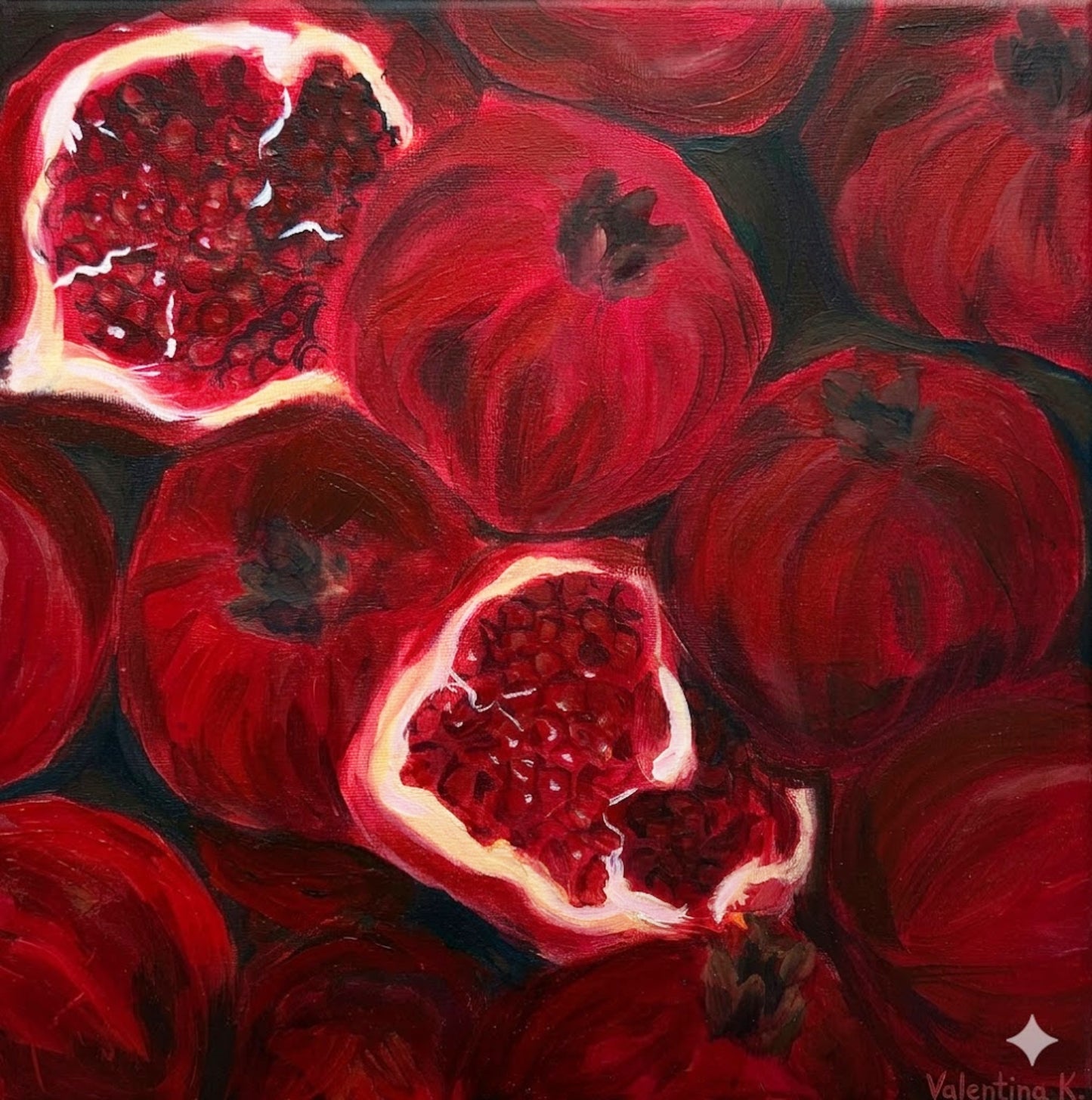 The Open Pomegranate - Original Acrylic Painting, 12x12in