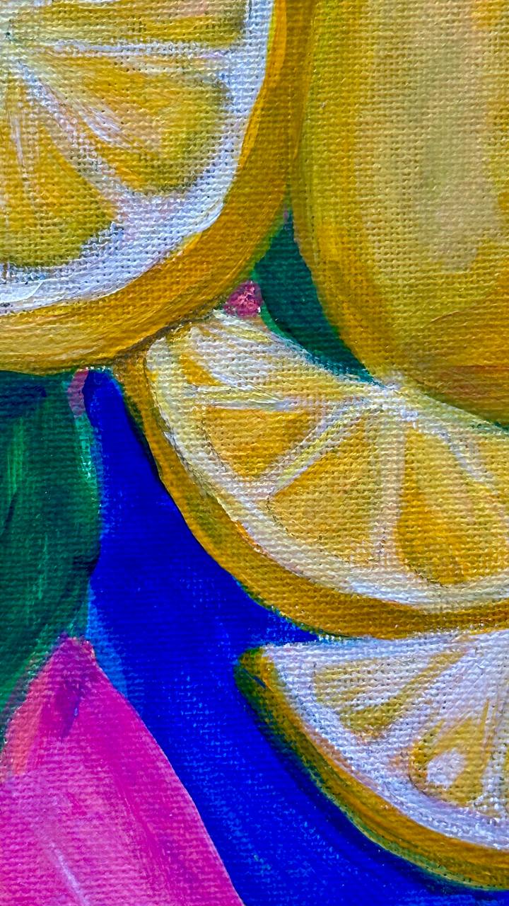 Striped Lemons - Original Acrylic Painting on Panel, 12x9 in