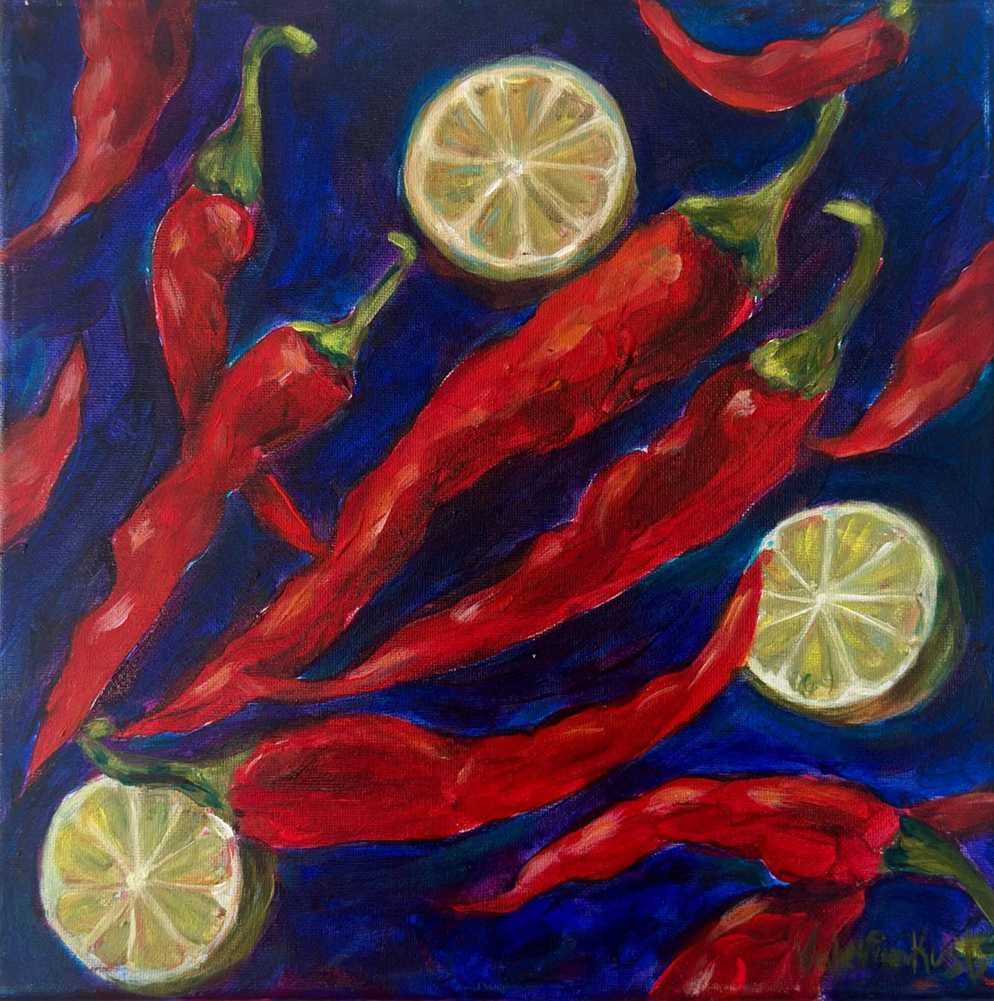 Chili & Lime - Original Acrylic Painting on Canvas, 12x12in
